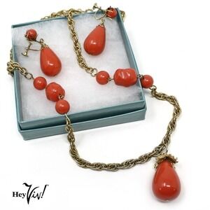 Dana Tyler Pink Coral Bead Necklace and Screw Back Earring Set in Box - Hey Viv